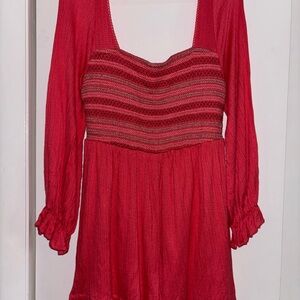 Francesca's Collections Vibrant Red Long Sleeve Dress